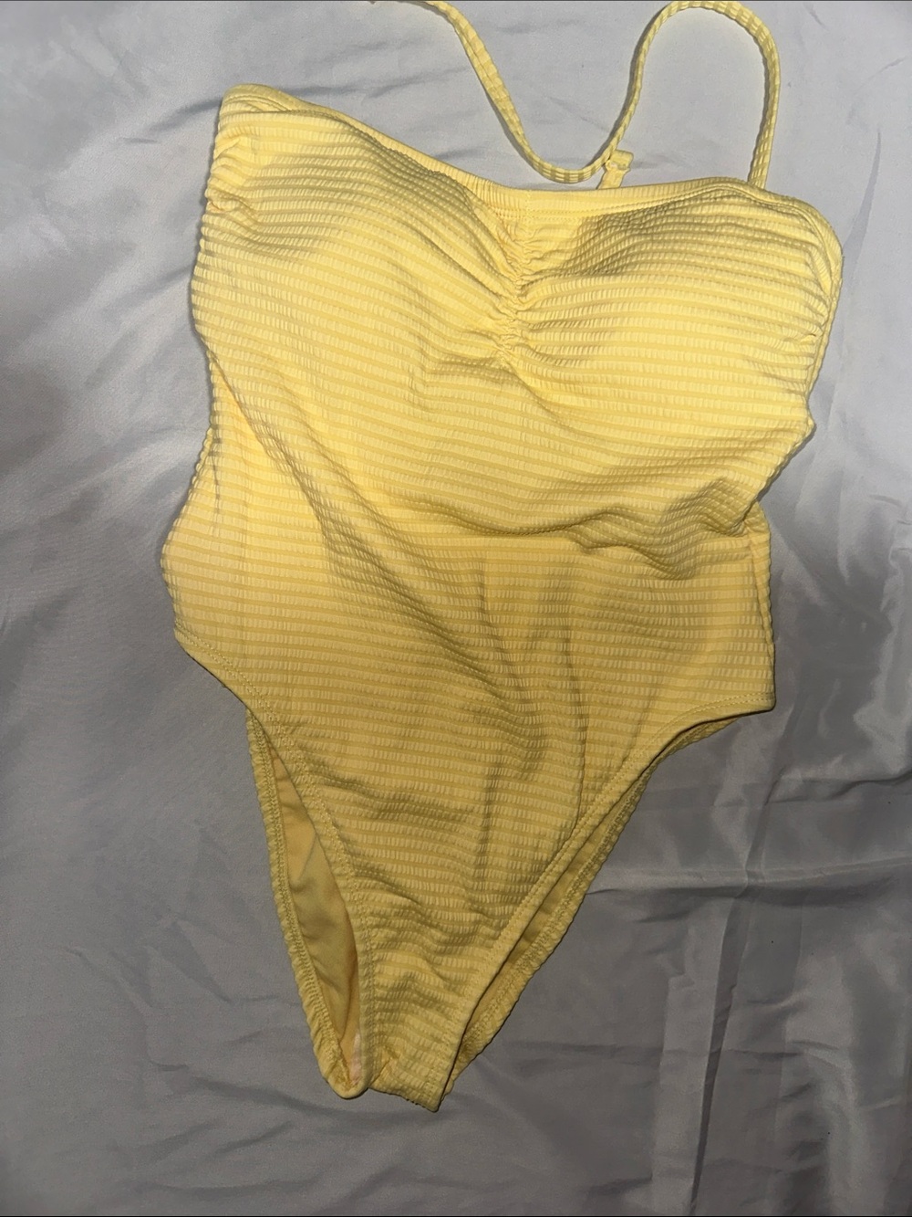 Shade & Shore Yellow Ribbed One-Piece Swim Bodysuit
